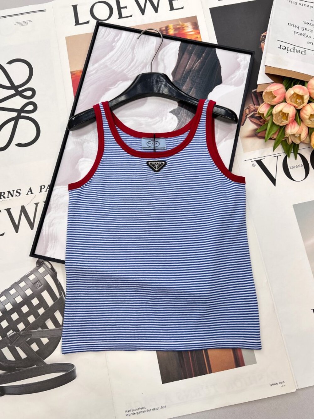 Prada Striped Contrast Trim Tank Top